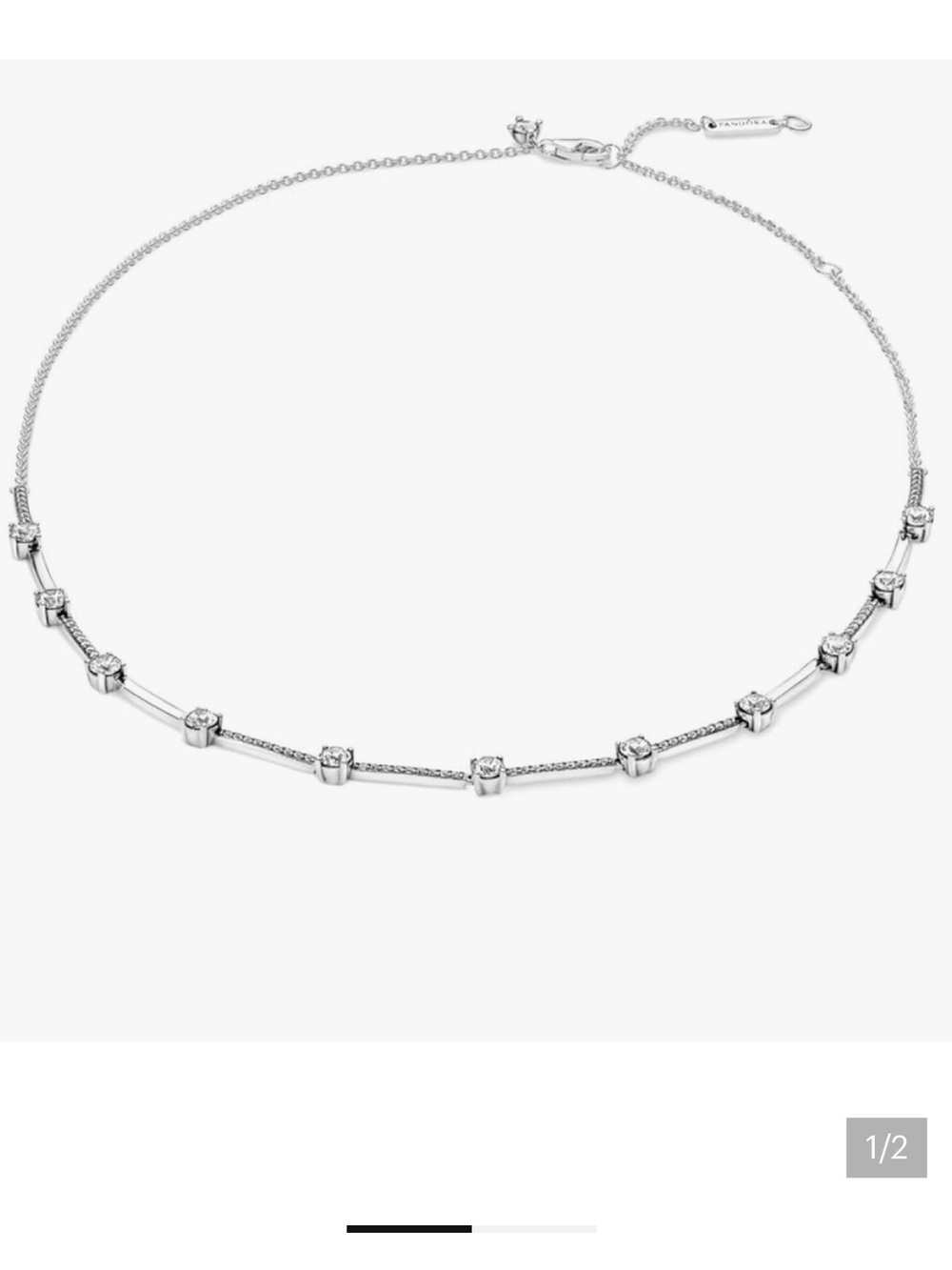 Sterling Silver Cubic Zirconia Station Necklace - Silver
